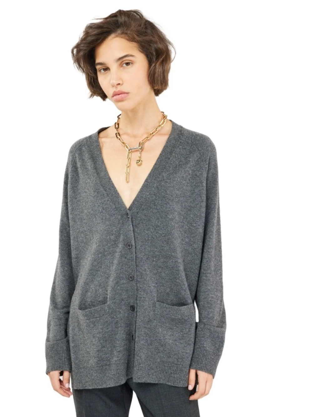 Rino Rossi 100% Cashmere Charcoal Gray V-Neck Button Cardigan - M